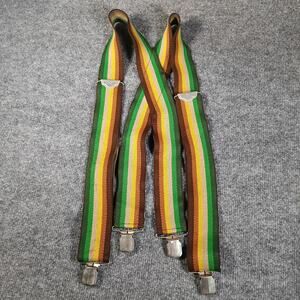 Pelican Suspenders Wide Elastic Men Brown Green Striped Heavy Duty VTG